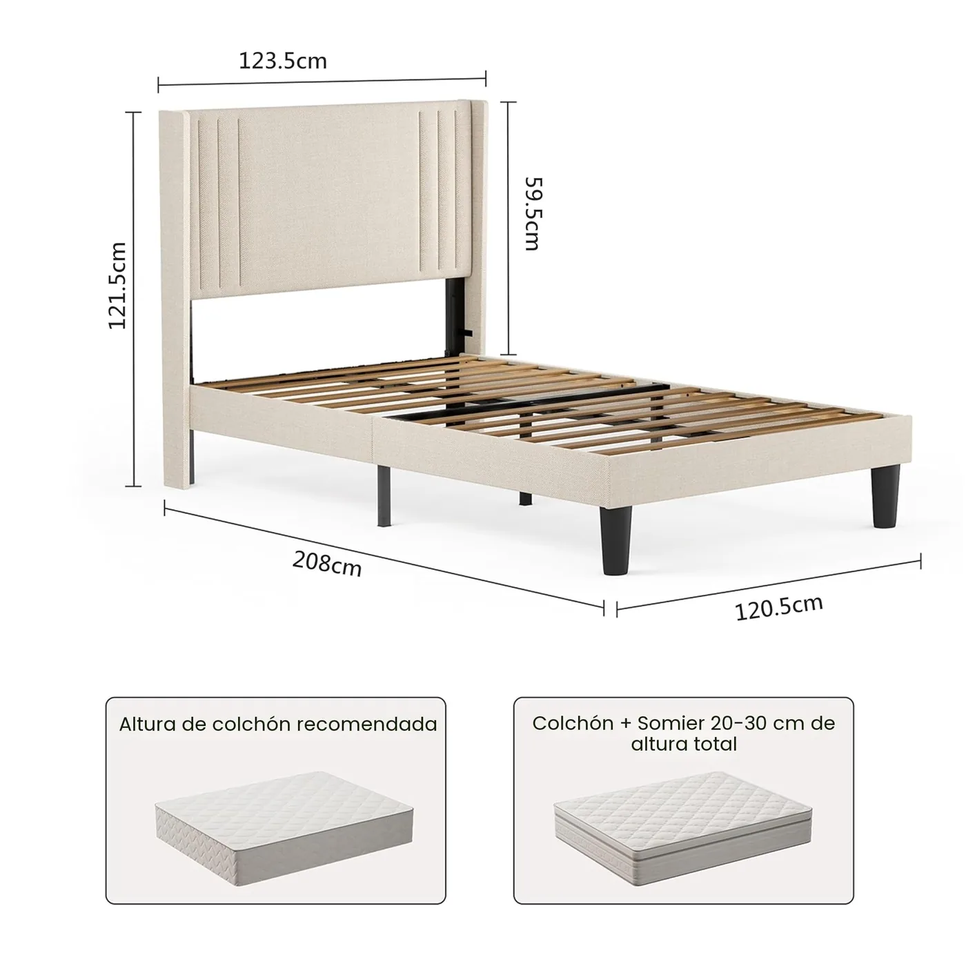 Bealife Estructura de Cama Elevada 120 × 200 cm, imagen 2
