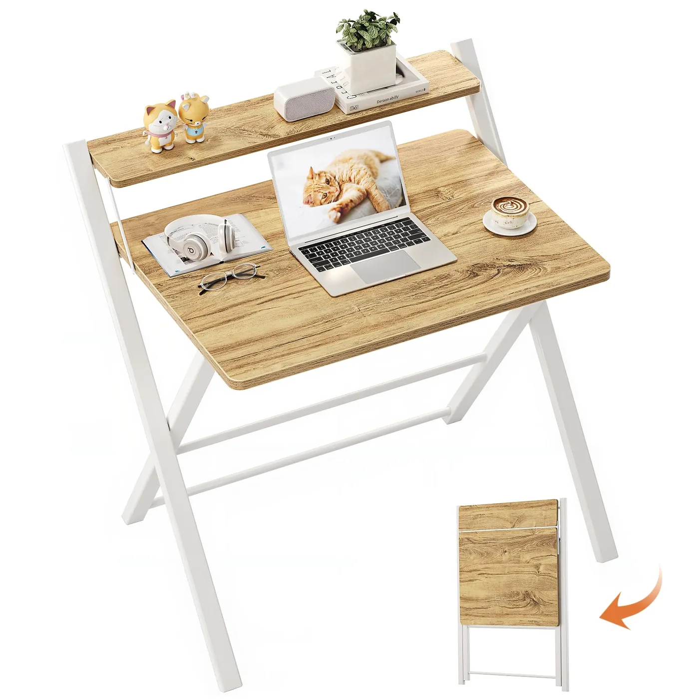 GreenForest Escritorio Plegable con Estante para Monitor