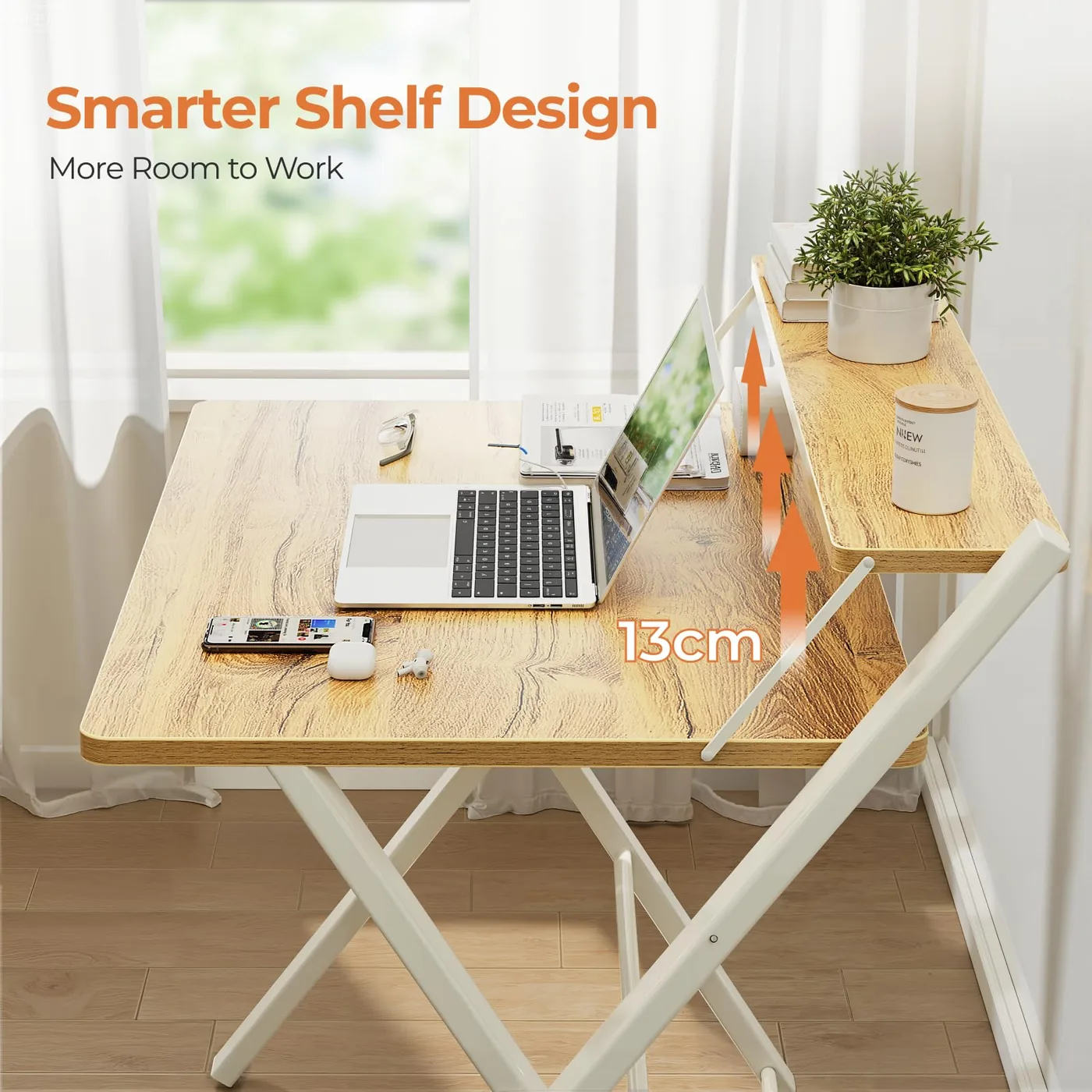 GreenForest Escritorio Plegable con Estante para Monitor, imagen 6
