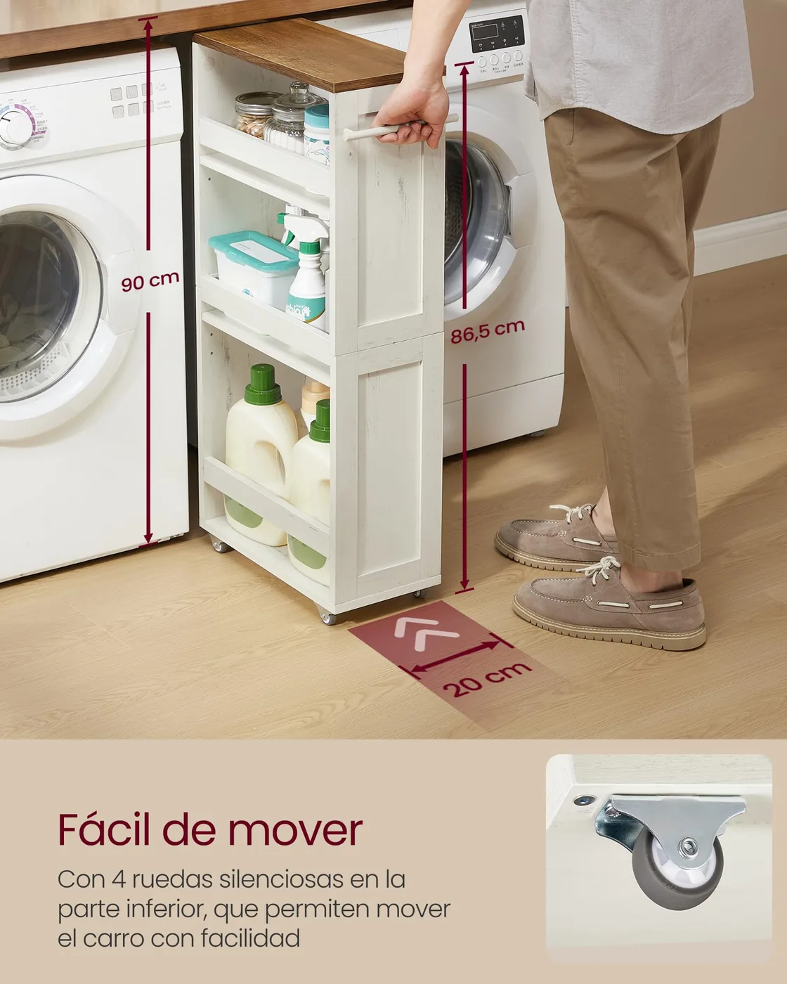 VASAGLE Carrito de Almacenaje Delgado de 4 Niveles, imagen 4
