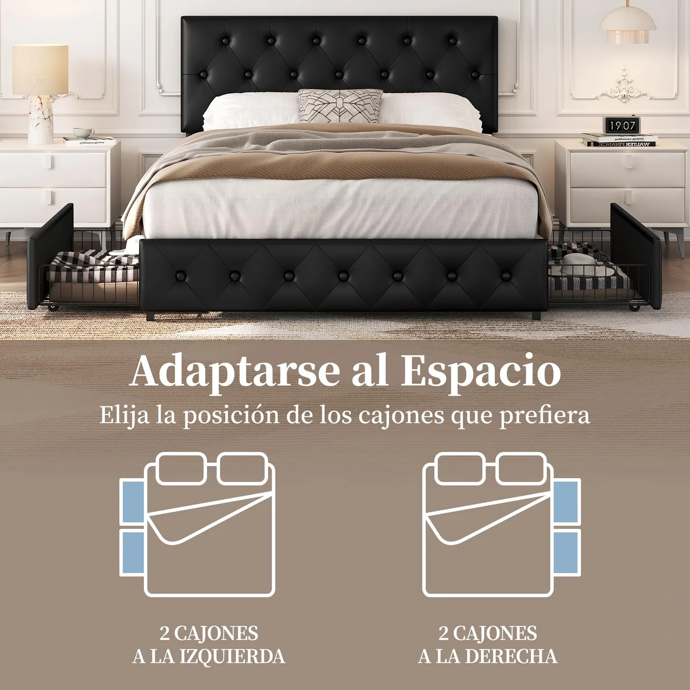 Yaheetech Cama con 4 Cajones 140 × 200 cm, imagen 4