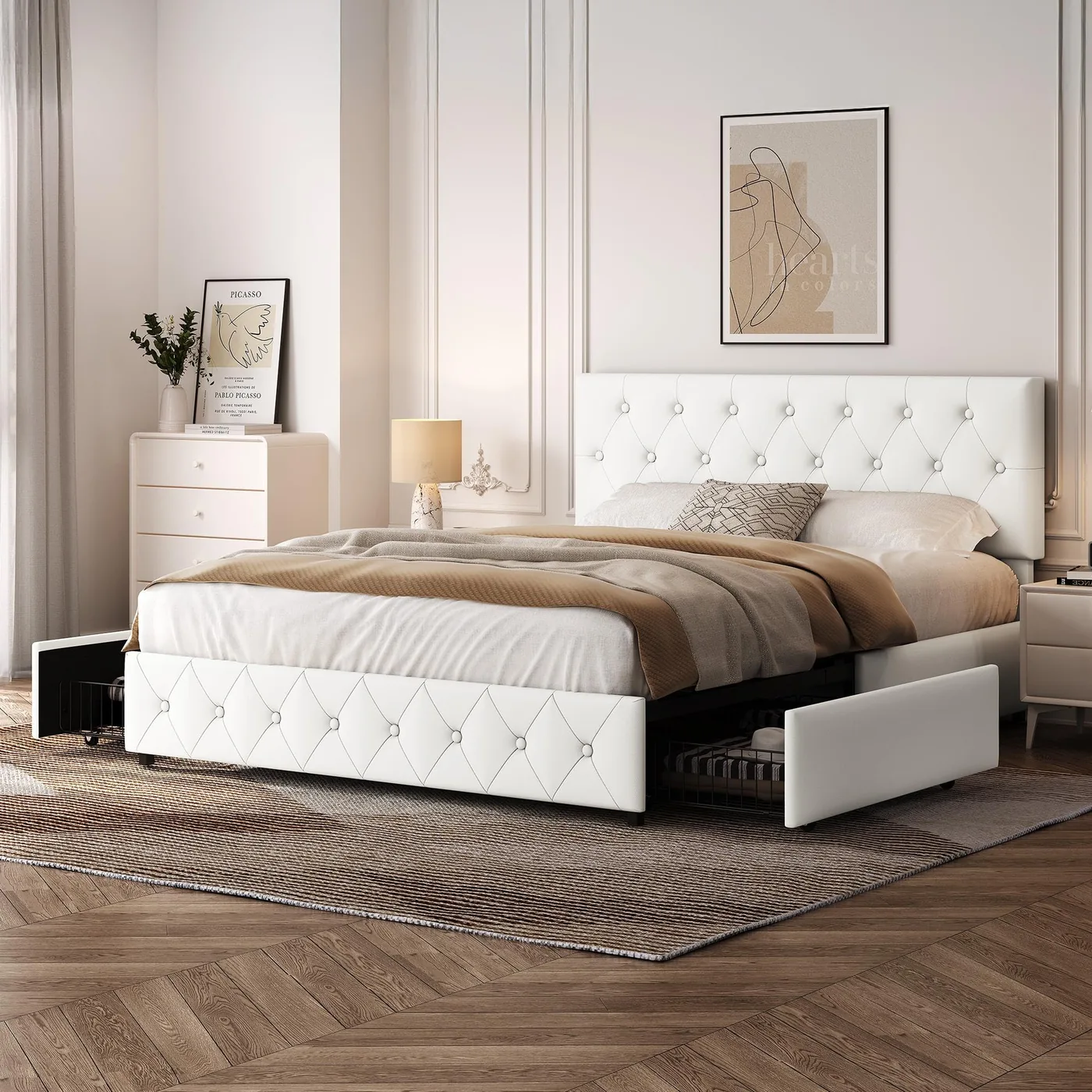 Yaheetech Cama Acolchada con Almacenaje 160 × 200 cm, imagen 3